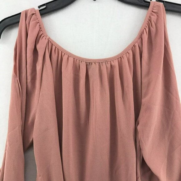 Forever 21 Blouse Women's Sz S Cold Shoulder Long Sleeve Blush Pink Flowy - Picture 8 of 11
